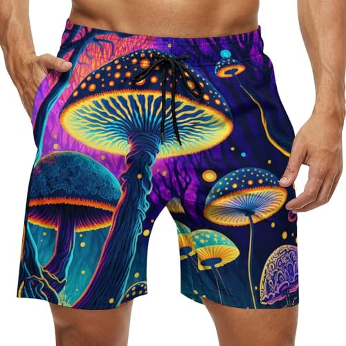 Novelty Mushroom Swim Trunks Men's Beach Shorts Beach Board Shorts Quick Dry Bathing Suits Holiday Shorts