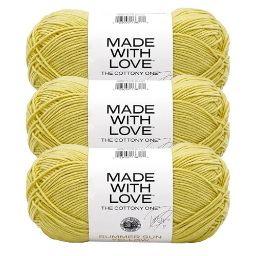 Image of Lion Brand Yarn Made with Love The Cottony One Yarn for Crocheting, Knitting, and Crafts, Summer Sun Yellow, 3 Pack