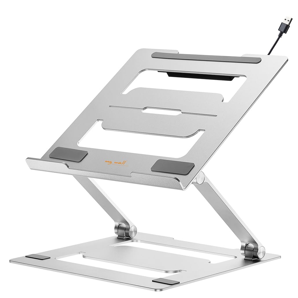 myWall Laptop Ständer HT17L, Ergonomische Laptop-Halterung für den Schreibtisch, Notebook und MacBook Ständer kompatibel für 11-17 Zoll, Belüftet und Zusammenklappbar, Ständer-Halter für Laptop