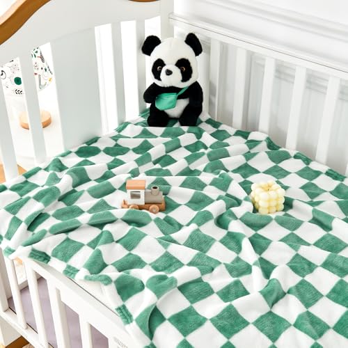 Image of Yurhap Checkered Baby Blanket Fleece Baby Blankets for Boys, Ultra Soft Cozy Fluffy Infant Toddler Newborn Receiving Gifts for Crib Stroller, 30x40 Inch, Jade Green