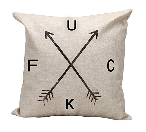 LEIOH Home Decor Cotton Linen Square Fuck Compass Pattern Throw Pillow Case Sofa Cushion Cover 18 x 18,Funny Gifts for Mom,Dad,Brother,Sister