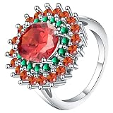 Banemi Anillo de propuesta de matrimonio, anillo de plata con circonita cúbica roja para novia, regalo, talla 52 (16,6) - 62 (19,7), Cristal, Circonita cúbica
