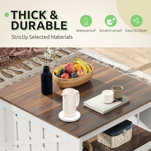 GOOBED Farmhouse Sqare Coffee Tables for Living Room with Storage, Grey Wash Coffee Table 2 Tier Spaciou Storage Shelf, Modern Center Table Small Coffee Tables, Brown and White