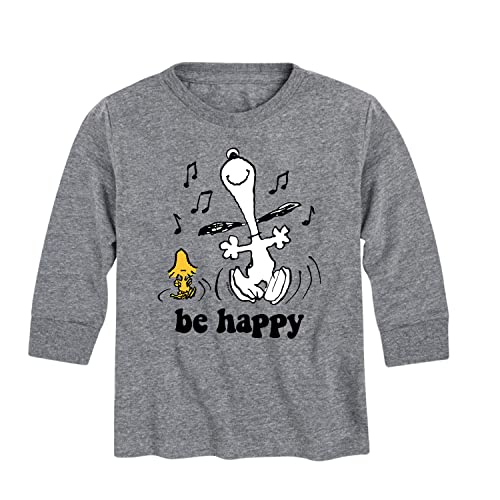 HYBRID APPAREL - Peanuts - Snoopy Be Happy Dance - Toddler and Youth Long Sleeve Graphic T-Shirt - Size Large Athletic Heather