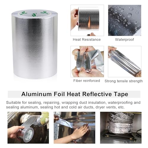 Image of BOMEI PACK Adhesive Aluminum Foil Heat Shield Tape 1Pack 7inch x 66ft Barrier Fiberglass Thermal Insulation Reflective Material High Temp Protectionn