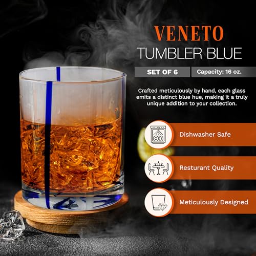 IMPULSE-Veneto-Tumbler-Blue-Whisky-Glasses-Rock-Tumbler-Wine-Glasses-Drinking-Set-of-6-Premium-Glassware-for-Any-Occasion-Dishwasher-Safe-Modern-Cobalt-Blue-Glass-Tumblers-Set-of-6