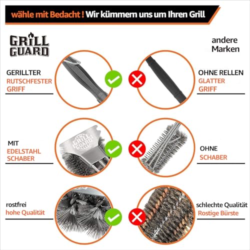 BBQ Grill Reinigungsbürste & Schaber - Grilldrahtbürste für Grill - 34cm Edelstahl Grillrostreiniger - Grillzubehör & Werkzeuge für Weber Gas/Holzkohle/Elektro/Infrarot - Geschenke für Männe (groß)