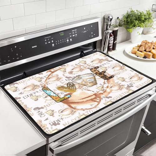 Image of Love Coffee Stove Top Covers for Electric Stove 30x21 Inch Universal Stove Top Pad Heat Resistant Silicone Stove Mat Soft Polyester Oil & Heat Resistant Protector