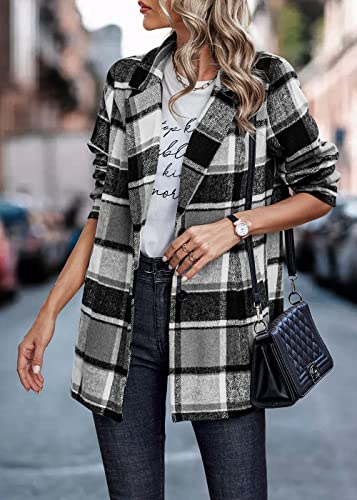 PRETTYGARDEN Women Plaid Shacket Jacket Trendy Fall Casual Button Wool Blend Tartan Trench Coat Winter Clothing with Pockets