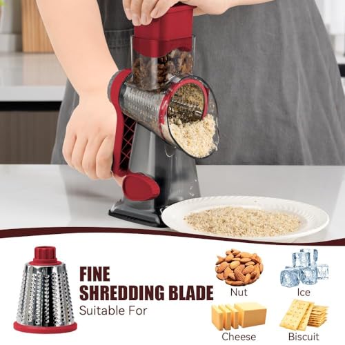 KEOUKE Rotary Cheese Grater Hand Crank Transparent - Shredder Slicer Grinder 3 Stainless Steel Blades, Stable Suction, Labor-Saving Handle, Safe Kitchen Tool for Cheese, Vegetable, Nuts, Chocolate by KEOUKE - Image 3