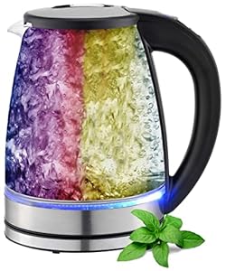 Glas Wasserkocher 1, 8 Liter | 2200 Watt | Edelstahl mit Temperaturwahl | Teekocher | 100% BPA FREI | Warmhaltefunktion | LED Beleuchtung im Farbwechsel | Temperatureinstellung (40°C-100°C)