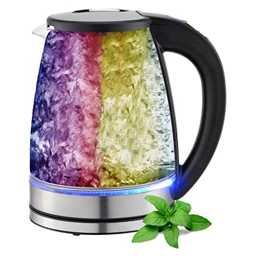 Vattenkokare, glas, 1,8 liter | 2200 watt | rostfritt stål med temperaturval | tekokare | 100 % BPA-fri | varmhållningsfunktion | LED-belysning i färgförändring | temperaturinställning (40–100 °C)