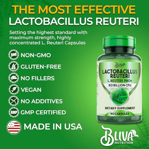 Image of BLIVA Lactobacillus Reuteri Capsules - L Reuteri - 50 Billion CFU per Serving - Highest CFU Count L Reuteri Supplement - 90 Capsules
