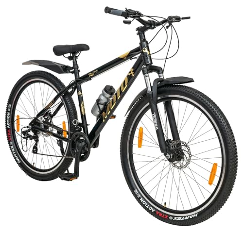 VESCO Moto 29-T MTB 21 Speed Shimano Gear Cycle for Men | Dual Disc Brake | Front Suspension | Frame 18 Inch | Mountain Bike | Ideal for 17+ Years Adult Men & Women (Gold)