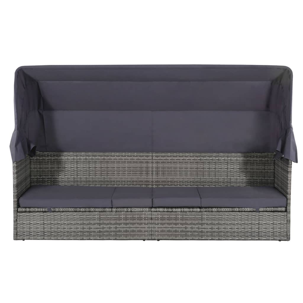 Refined Gartensofa mit Sonnendach Sonnenliege Gartenliege Sofa Gartenbett Lounge Gartenmöbel Liege Terrasse Garten Poly Rattan (Grau)