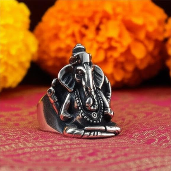 Image of THE MEN THING COSMIC GANPATHI RING - Pure Stainless Steel Men's Steel-Plated Ring - Statement Luxury Jewelry (Size : 16-22-24-27)
