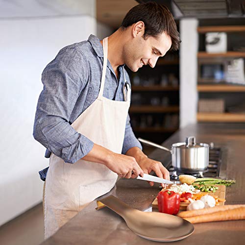 Image of VanlonPro Stainless Steel Spoon Rest, Spatula Ladle Holder, Stainless Steel Utensil Spoon Rest Holder, Brushed Finish, Dishwasher Safe 9.8 x 3.7 Inch (Rose Gold 1PC)