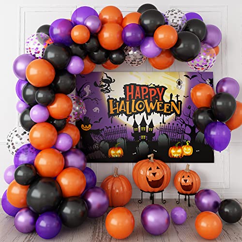 Guirnalda de globos de Halloween con telón de fondo, BTZO kit de guirnalda de globos de Halloween para fiesta de Halloween, decoración interior al aire libre Cover