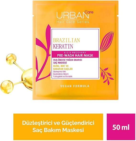 Urban Care Brezilya Keratin Düzleştirici Etkili Duş Öncesi Saç Bakım Maskesi 50 ml-Vegan | Düzleştirici