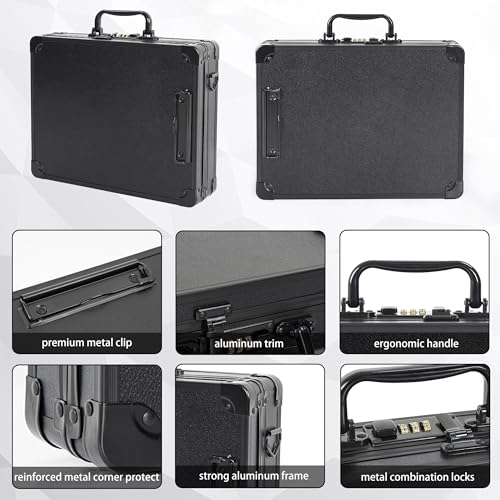Image of Aluminum Briefcase, Key Lock Clipboard Storage Box, Lockable Storage Case with Foot pad and Corner Protectors, 13x 10x 2.8 inch