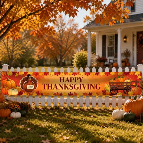 Image of Nuxovilar Happy Thanksgiving Banner,118.1 inchx19.68 inch Polyester