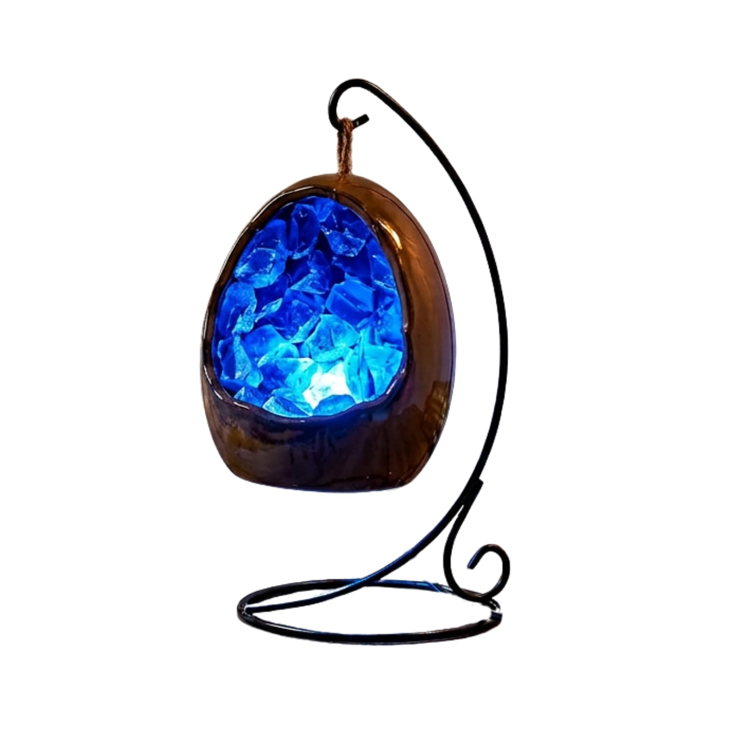 Cello Blue Gleneagles Led Usb Dinosaur Egg Lamp – Fluorite Crystal Night Light, Natural Quartz Geode Mood Lamp, Bedside Ambient Lighting, Decorative Table Lamp With Metal Stand For Home & Meditation Decor