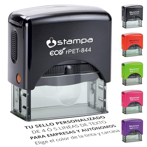 STAMPA | Sello Empresa Personalizado | Sello automático | de Caucho y Tinta incluida | para 4 a 5 líneas de texto | Sellos para Empresas | Ecológico (56x21 mm., Negro)
