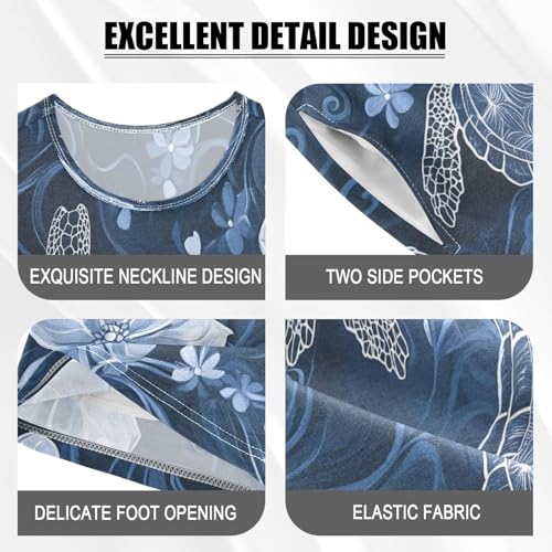 senya Short Sleeve Pajamas Sets Summer Cotton Sleepwear Turtle Blue Flower4