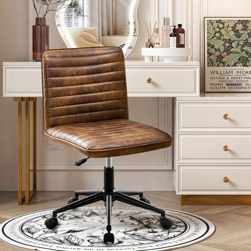 Hellove Schminktisch Stuhl Hocker Bürostuhl, Leder Drehstuhl Höhenverstellbar mit Rädern, Homeoffice Stuhl 360° Drehbar mit Rückenlehne für Schlafzimmer & Wohnzimmer, Braun Hellove Schminktisch Stuhl Hocker Bürostuhl, Leder Drehstuhl Höhenverstellbar mit Rädern, Homeoffice Stuhl 360° Drehbar mit Rückenlehne für Schlafzimmer & Wohnzimmer, Braun