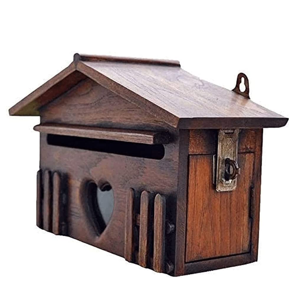 letter box， Wall-mount Mailboxes Wooden Postbox Lockable Vintage Style Drop Box For Home Outdoor Villa Decoration
