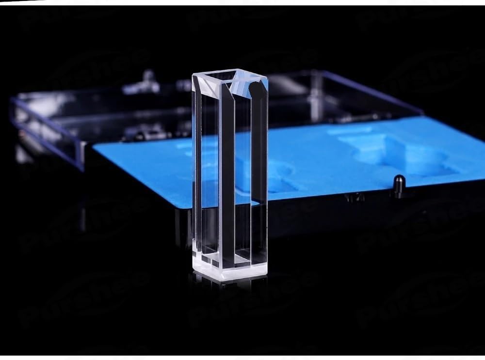 Cubeta de fluorescencia de microcuarzo con tapa, volumen de 1400 ul, longitud de trayectoria de 10 mm, compatible con espectrofotómetro UV-Visible