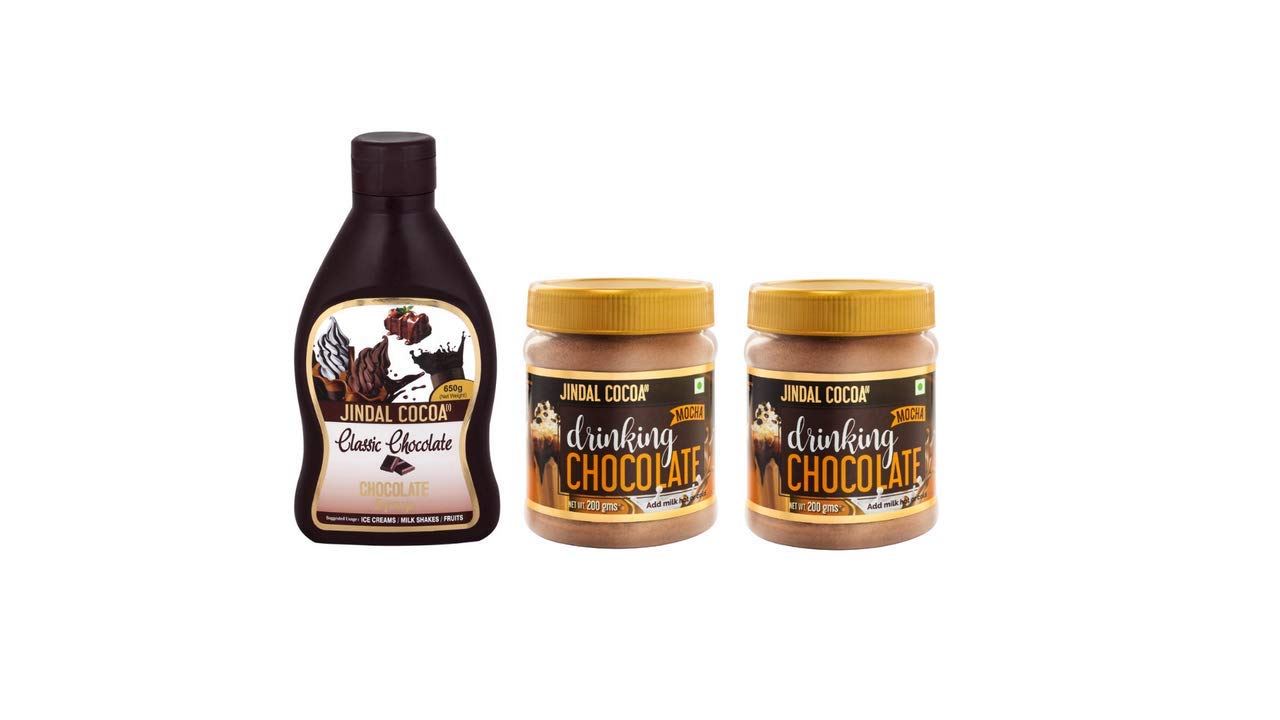JINDAL COCOA Combo of Classic Chocolate Syrup 650Gm (Pack of 1) | Drinking Chocolate Mocha 200Gm (Pack of 2) | Pack of 3 | 100% Vegetarian | No Artificial Colors and Preservatives | No Trans-Fat (B08HNDF72H) Amazon Price History, Amazon Price Tracker