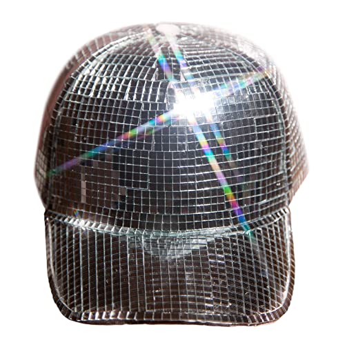 LARUISEE Ball Bucket Hat For Djs Glitter Mirror Hat Novelty Party Hat Baseball Cap For Stage Club Party Hat For Adult Men Women