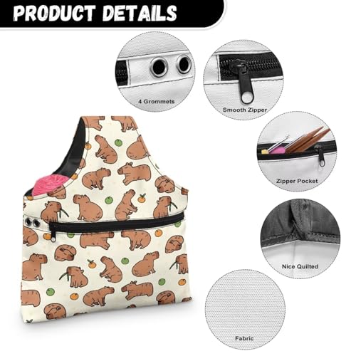 Image of KUIFORTI Yarn Bag Capybara Knitting Bag Crochet Bag, Yarn Storage Bag Organizer Travel Wrist Bag, Yarn Tote Bags for Crocheting on The Go Large Size