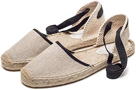 A COUPLE OF LINES Women's Espadrille Lace Up Flats - Comfortable Flat Sandals Summer Breathable Espadrille Sandals Adjustable Shoelace Easy to Wear Suitable for Dating, Work, Travel(Linen-10) | Image 2