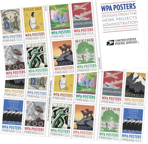 USPS   Libro de pósteres WPA con 20 sellos de envío de proyectos de administración