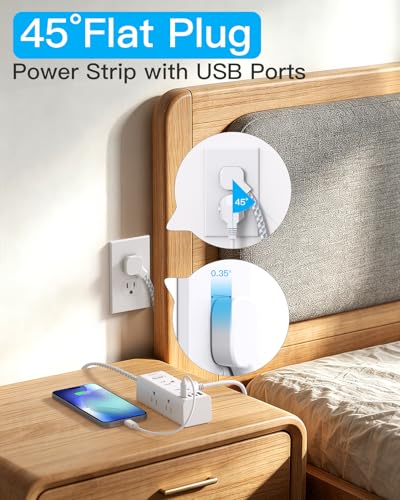 Image of Flat Plug Extension Cord 15Ft, One Beat Surge Protector Power Strip 15 Ft Cord with 6 Widely Outlets 4 USB Ports (2 USB C), 3 Way Wall Outlet Extender Extension Cord for Home Office College Dorm Room