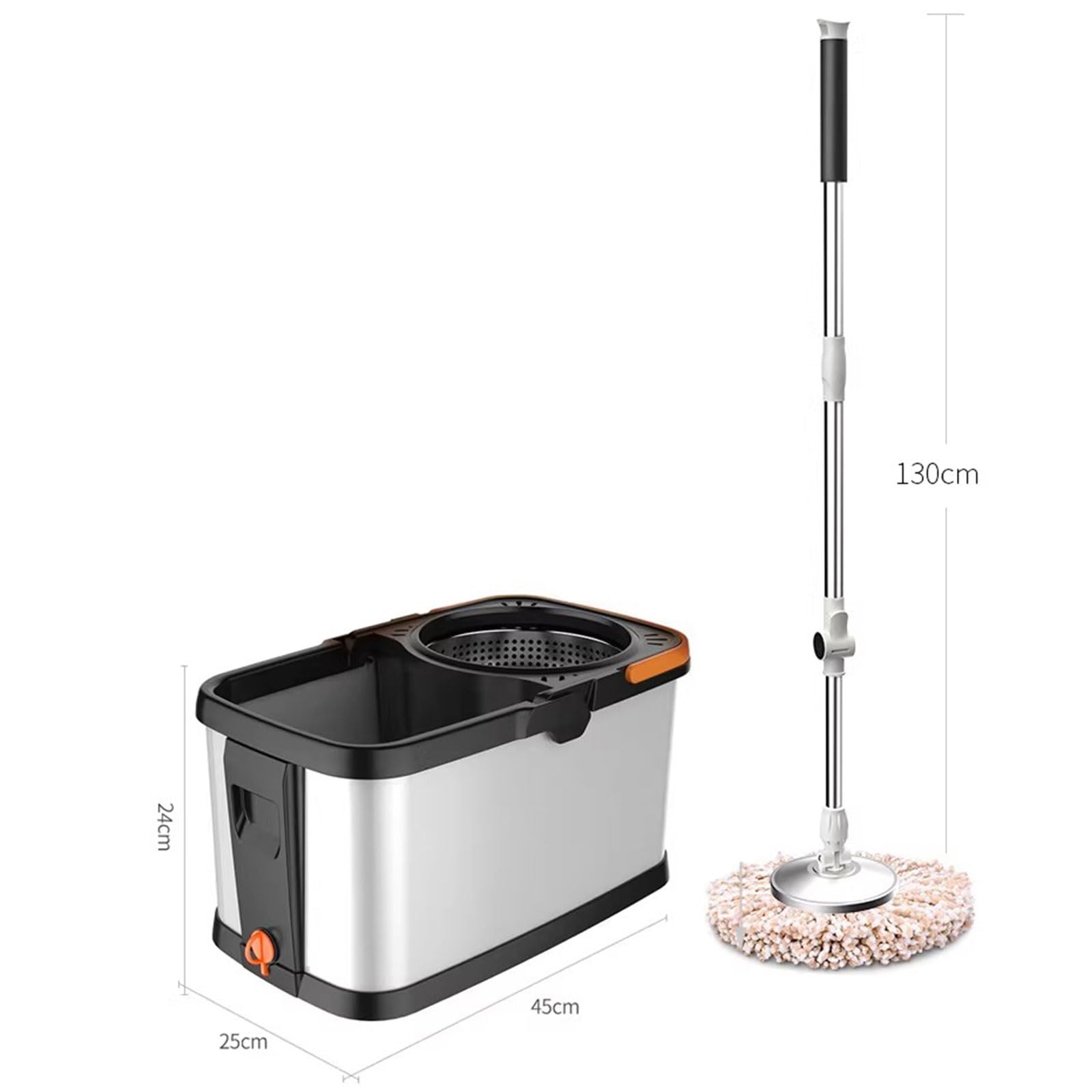 Este Cubo de fregona giratoria para el hogar - Fregona giratoria de 360° y Cesta Interior con escurridor Desmontable - 1 Cabezal de Repuesto de Microfibra para Suelos de Madera, laminados y