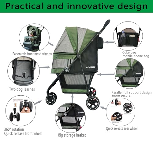 image for ROODO 3 Wheel Pet Stroller Best Lightweight Foldable Compact Portable 