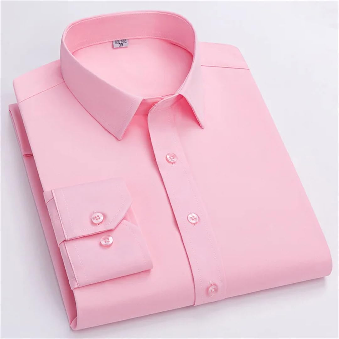 Yeuyyben Camicia da uomo a maniche lunghe da lavoro elastica morbida confortevole classica tinta unita camicia