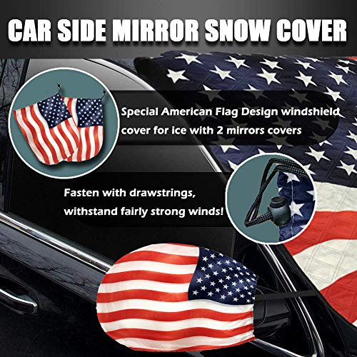 Big Hippo Windshield Snow Cover, American Flag Windshield Cover and Mirror Covers for Storage Ice Protector Windproof Car Cover in All Weather, Fit for Cars, Trucks, SUV, Vans Vehicle - Thumbnail 3