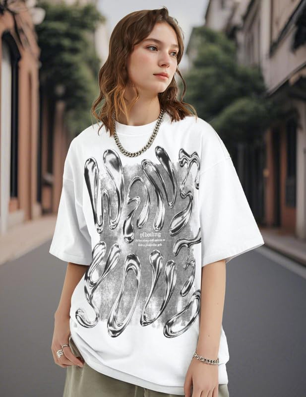 Vamtac Liquid Metal Graphic Tees Vintage Cotton T Shirts Y2k Oversized Tee Shirts Unisex Summer Tops