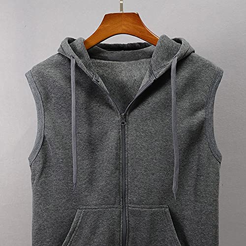 Men's Zip Up Sleeveless Hoodie Workout Cotton Fleece Cut Off Sweatshirt Pockets Drawstring Solid Sports T-Shirts3