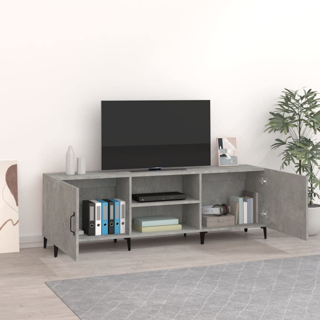 Szafka pod telewizor, szara betonowa, 150 x 30 x 50 cm, wytrzymały materiał drewnopochodny, konsola medialna z półkami, idealna do salonu, sypialni, stabilny stojak pod telewizor