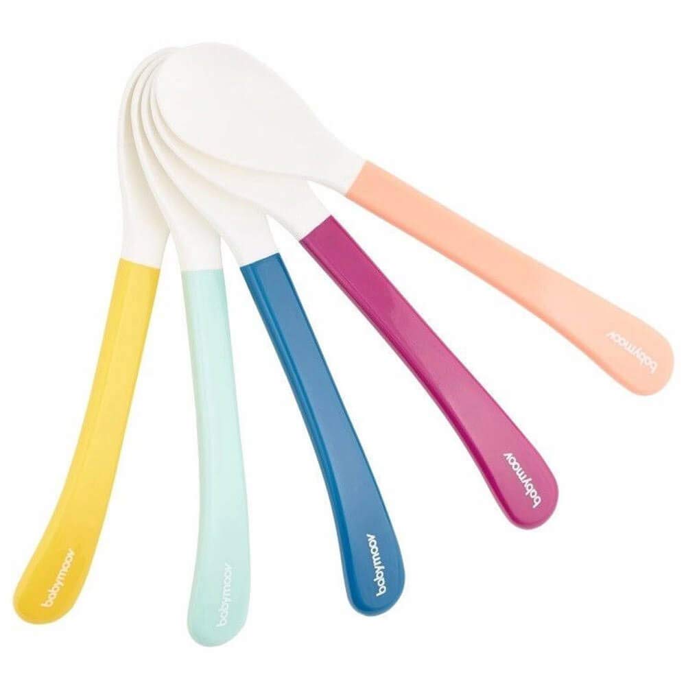Babymoov Lot de 5 Cuillères en Silicone pour Bébé 2e Age, Multicolore