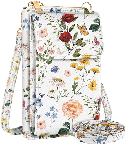 Miss Adola Cell Phone Purse Crossbody Bags for Women - Cute Design Leather Cellphone Bag Small Cross Body Bags Wallet Purses Trendy Aesthetic Pouch for iPhone with Adjustable Strap, Vintage Flower