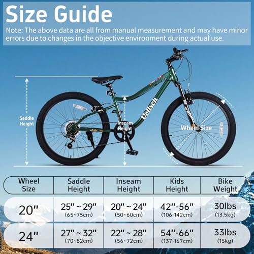 vollsch 20 Inch Kids Mountain Bike for 6-12 Years Old Boys Girls Teens 6-Speed Child MTB Bicycle with Front Suspension Fork, Dark Green