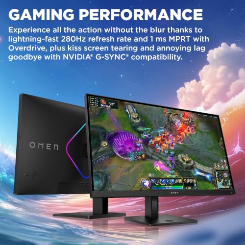 Image of HP OMEN 27 inch QHD 280Hz Gaming Monitor, QHD Display (2560 x 1440), IPS Black Technology, VESA DisplayHDR 400, 1ms MPRT (with Overdrive), NVIDIA G-SYNC Compatible, Black, OMEN 27qs G2 (2026)
