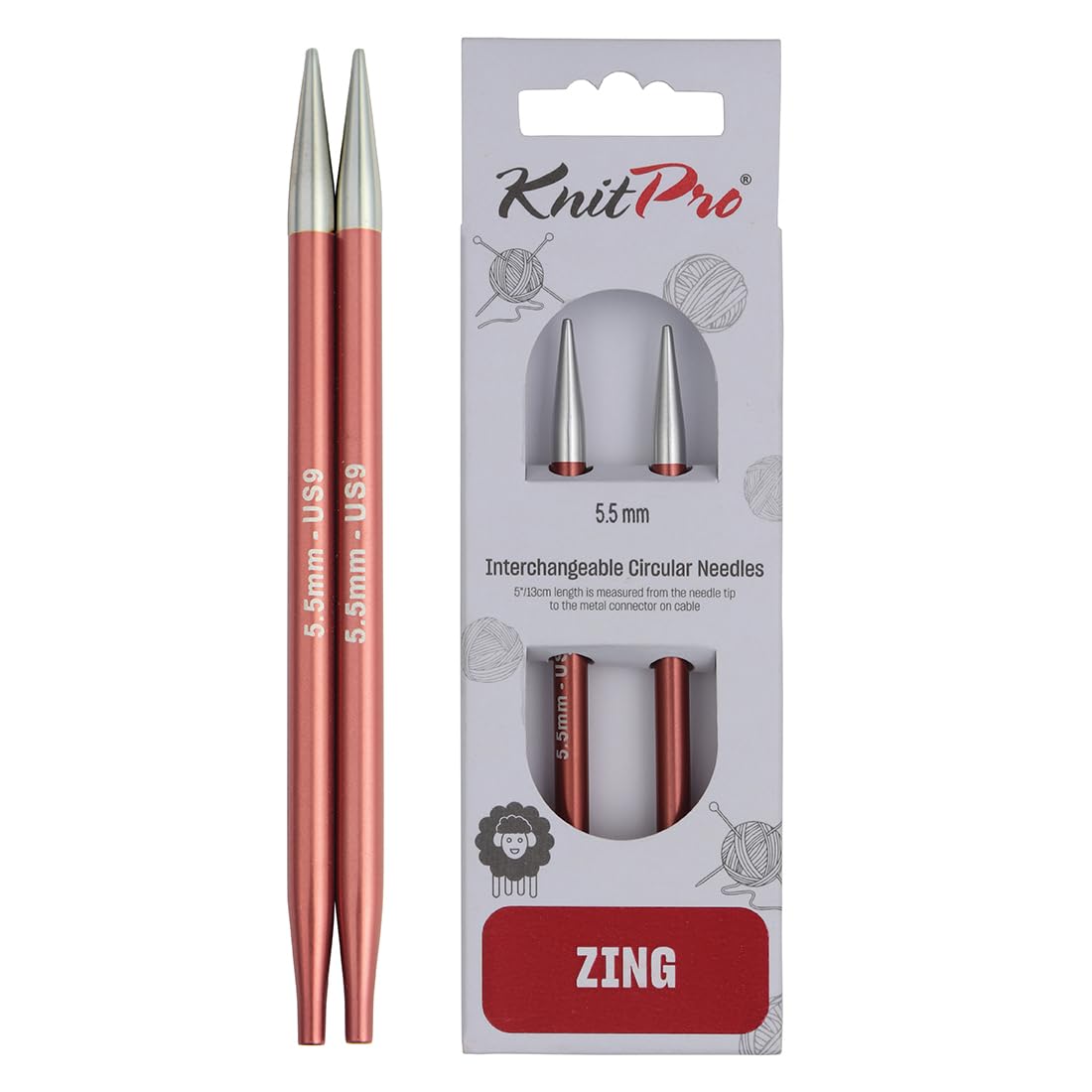 KnitPro Zing Interchangeable Circular Needles 4" (10cm) | 5.50mm