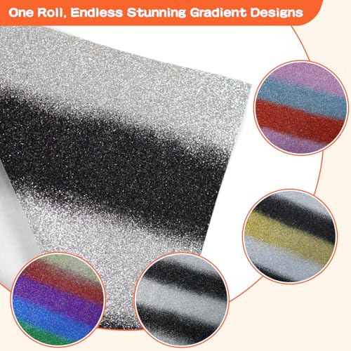 Image of guangyintong Rainbow Glitter Heat Transfer Vinyl - 12 inch x 8ft Black and Silver Glitter HTV Vinyl for Shirts, Iron On Vinyl for All Cutter Machine - Easy to Cut & Weed for Heat Vinyl Design